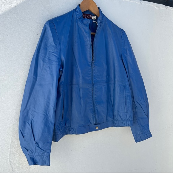 90s Blue Leather Zip Up Jacket - Picture 5 of 16
